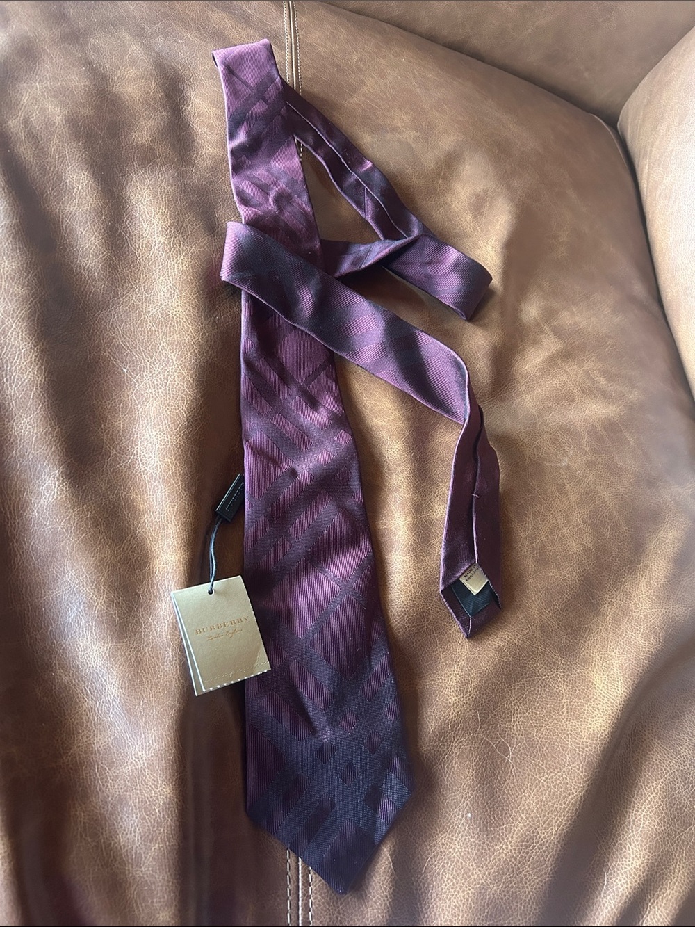 Burberry Men’s Burgundy Plaid Silk Tie